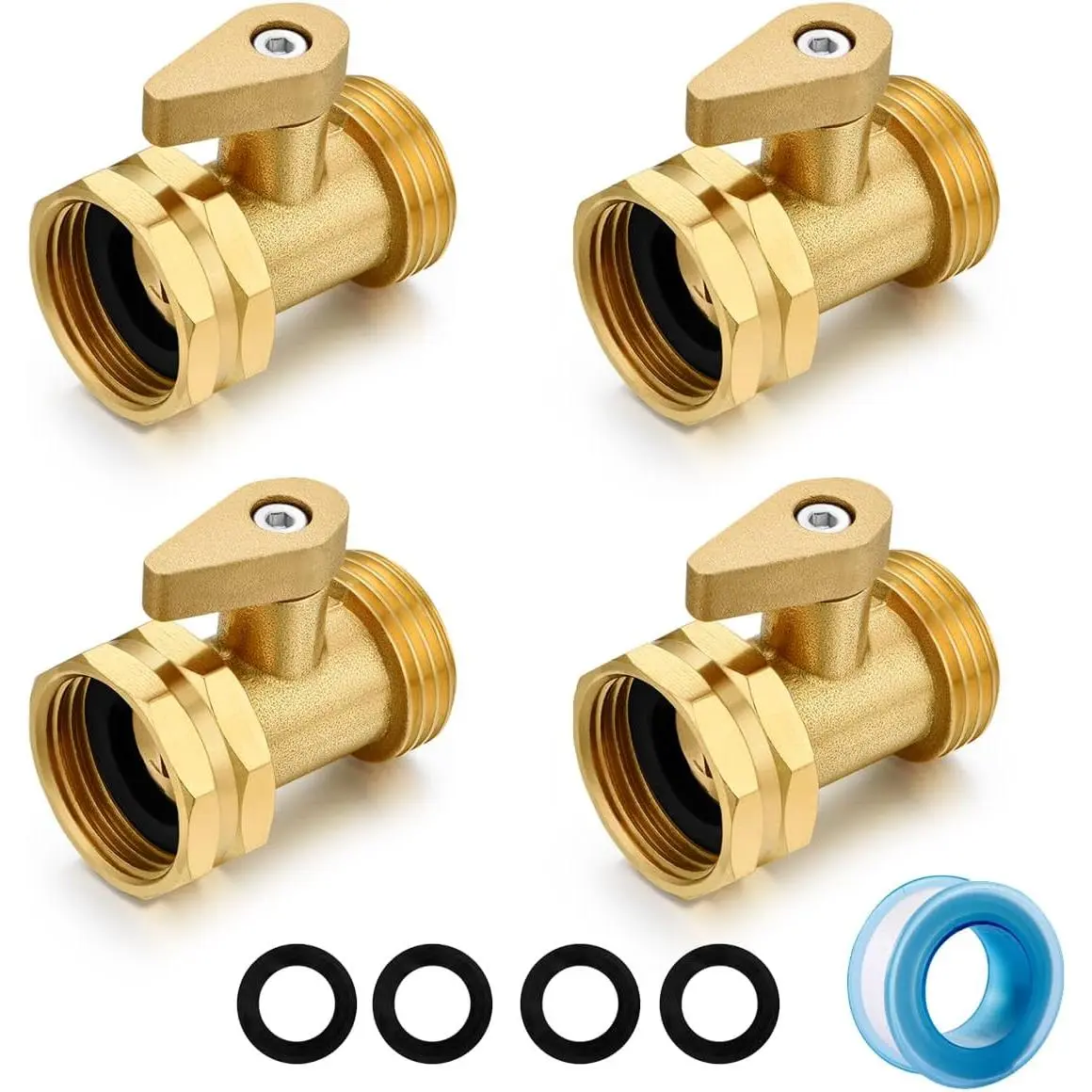 Heavy Duty Brass Garden Hose Shut Off Valve, 3/4" GHT Female to Male Water Flow Control Ball Valve for Outdoor Faucet, Hose Nozzle, Sprinkler (4 Set)