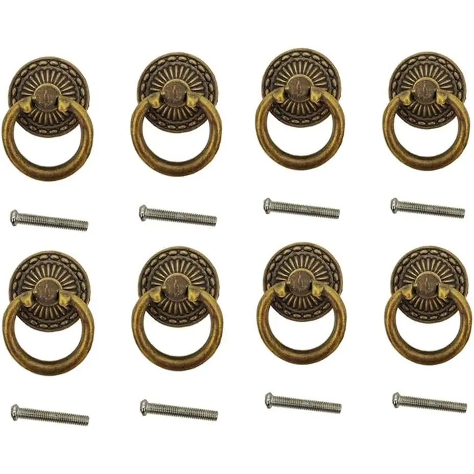 Antique Bronze Knob Handle Retro Cabinet Drawer Ring Handle (8 PCS)