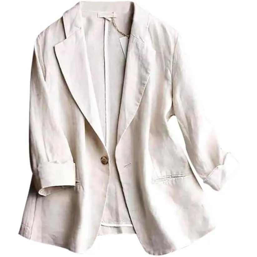 Women's Linen Blazer 3/4 Sleeve Lightweight Spring Summer Jacket(Gift)