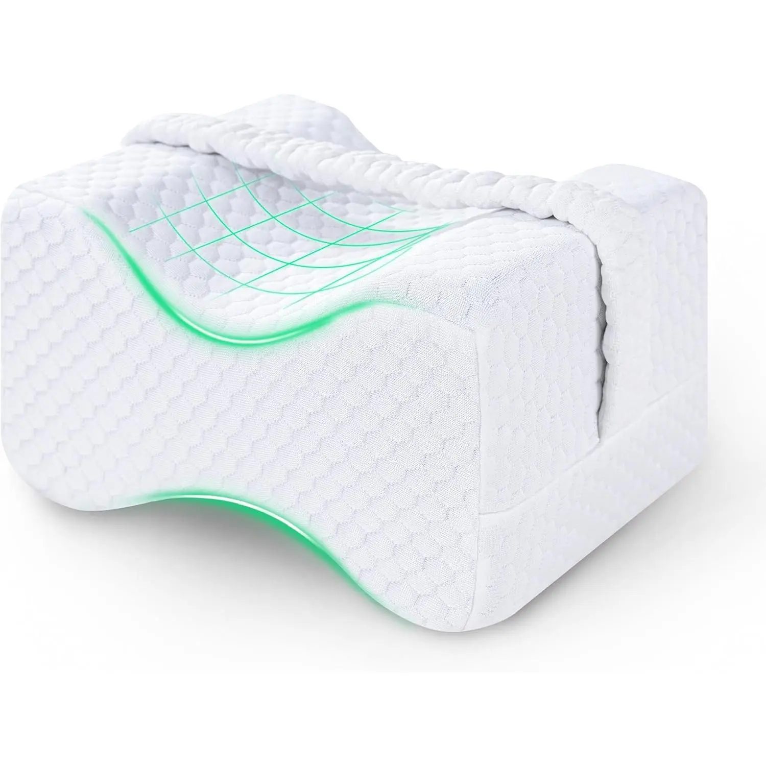 Knee Pillow for Side Sleepers - Between Legs Pillow for Side Sleeping, Back & Sciatica Pain Relief, Joints & Hip, Charcoal Memory Foam Leg Cushion, with Straps & Removable Cover (White)