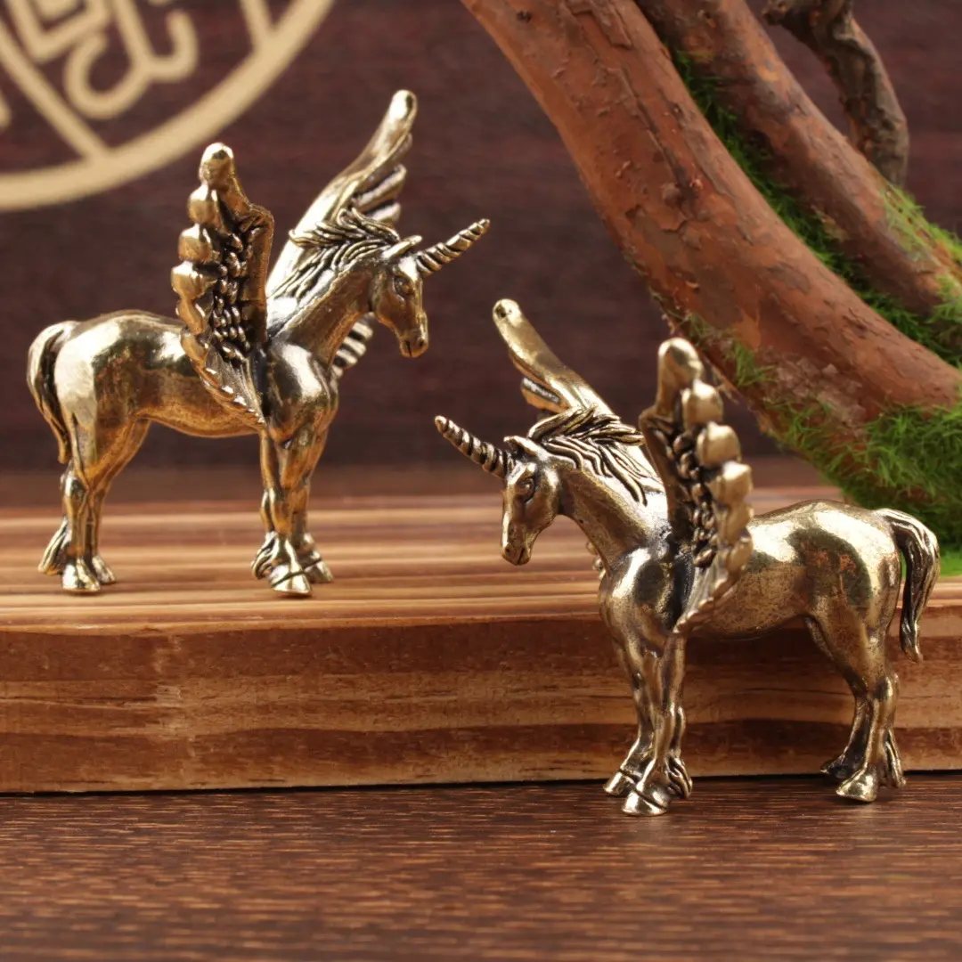 Vintage Brass Pegasus Figurine Handcrafted Winged Unicorn Statue Antique Bronze Horse Sculpture Aesthetic Room Desk Decor Fantasy Animal Ornament Miniature Office Bookshelf Display Art Collectible Decorative Gift Idea