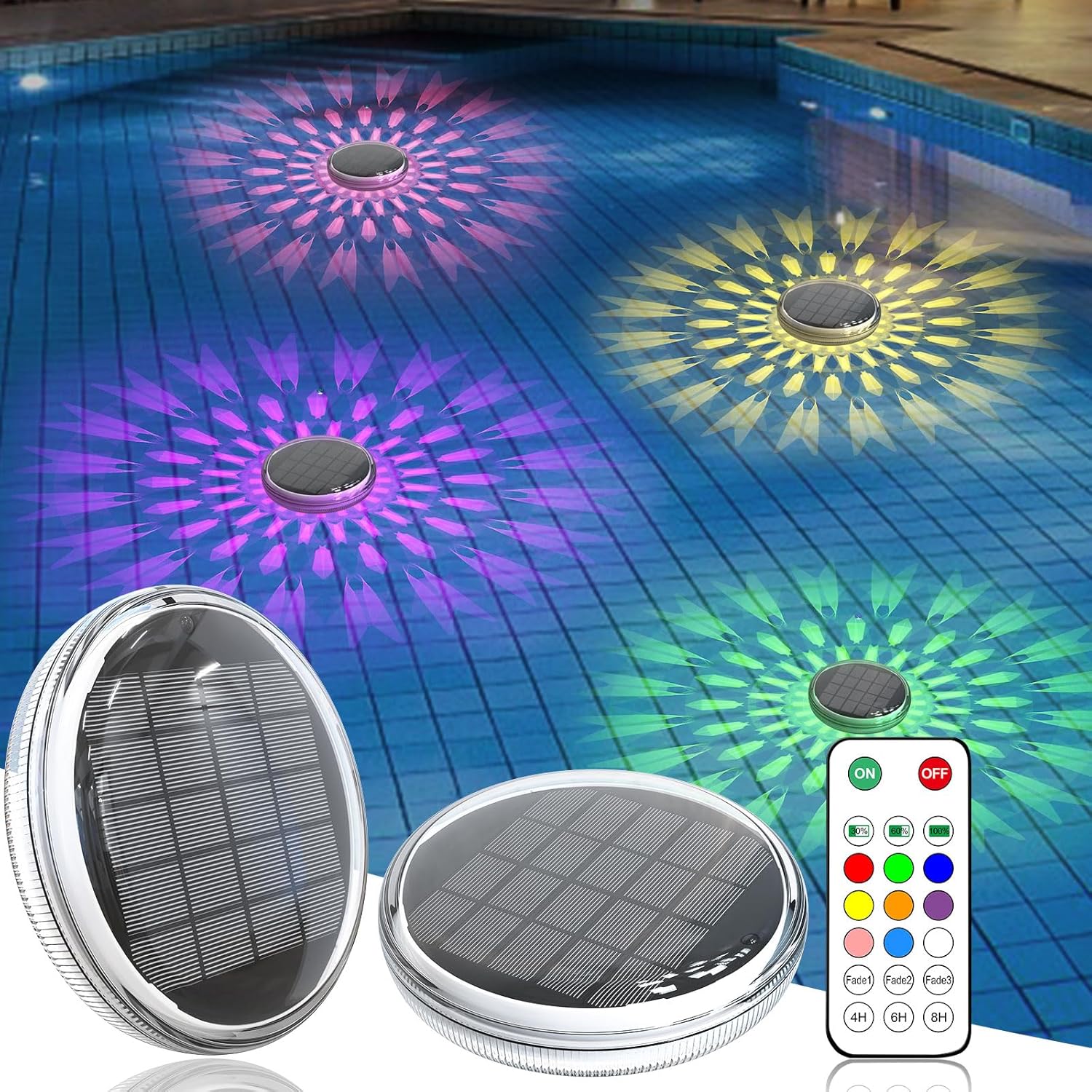 Solar Rechargeable Floating Pool Light with Remote, 9 LED Lighting Modes, Ipx7 Waterproof, Ideal for Indoor Pools and Spa Parties
