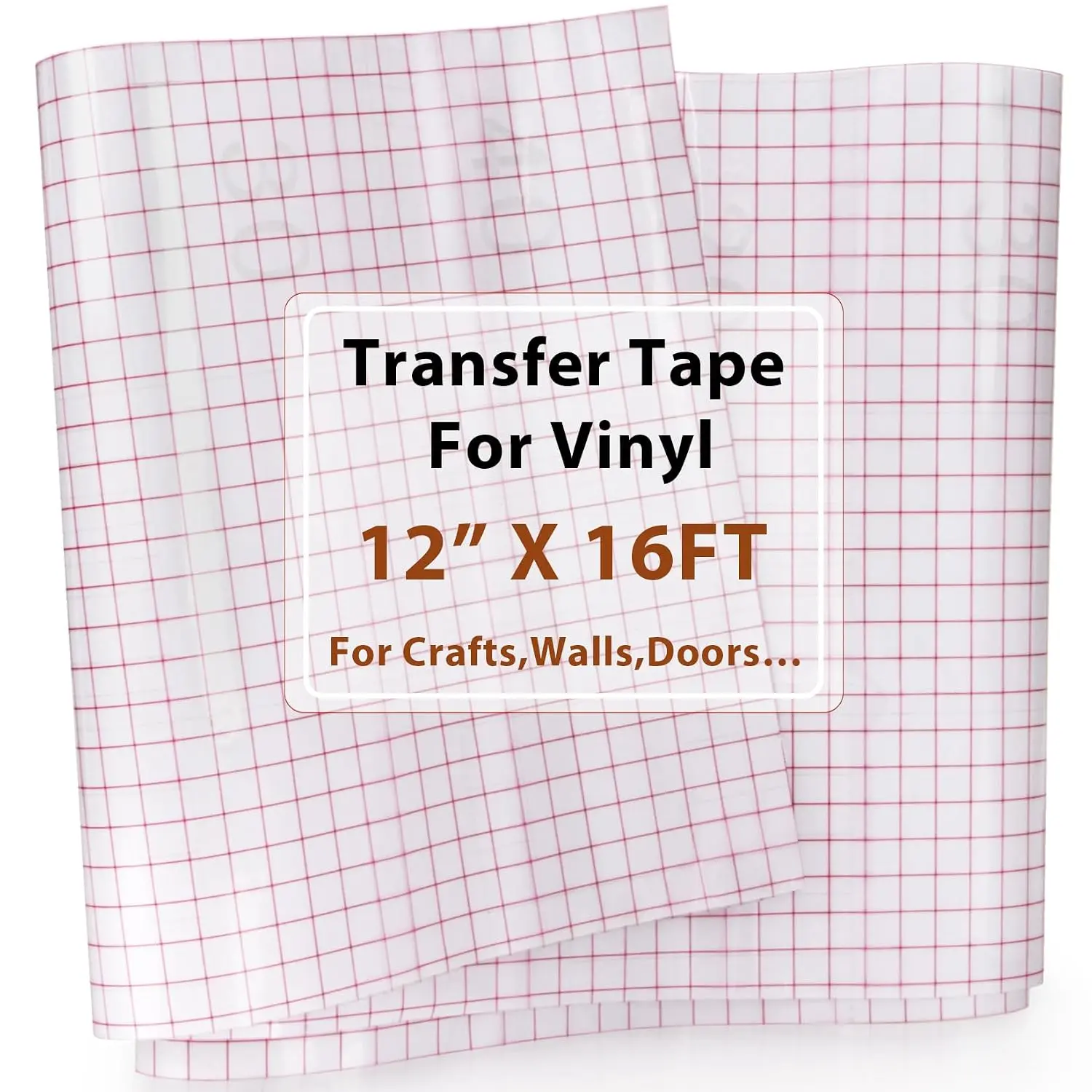 Transfer Tape for Vinyl - 12 in x 16.4 Ft Clear Transfer Paper Roll | Red Alignment Grid for Adhesive Vinyl Crafts, , Walls, Doors, Windows,  Decor and DIY  Projects
