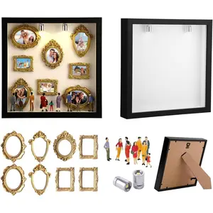 DIY Silhouette Shadow Box Frame Kit,Mini Gold Photo Display with Figurines, Custom Memory Collage Frame for Pictures, Crafts & Home Decor Gift (Black)