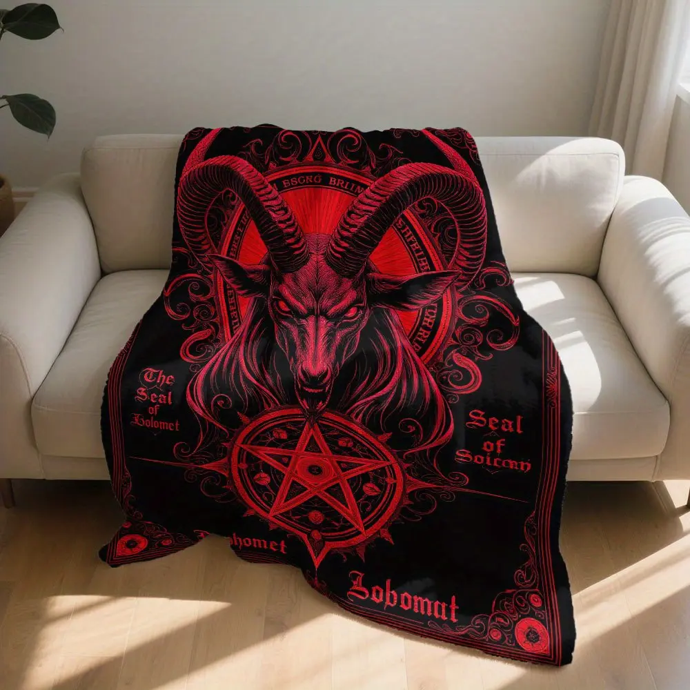 1pc, Ultra Plush Flannel Blanket with Occult Goat Baphomet Satanic Print, Cozy All-Season Halloween and Christmas Throw for Couch, Bed, Office, Travel, Great for Holiday Decor and Autumn Gifting
