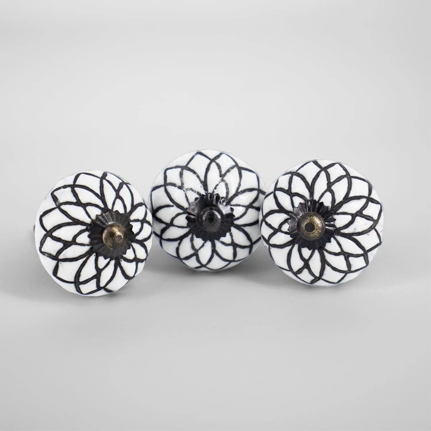 Lotus White Ceramic Stone Cabinet Knobs,  Decorative Drawer Pulls for Trendy Cabinets, Modern Dressers & Cupboards, Knobs for Kitchen & Furniture - Set of 6