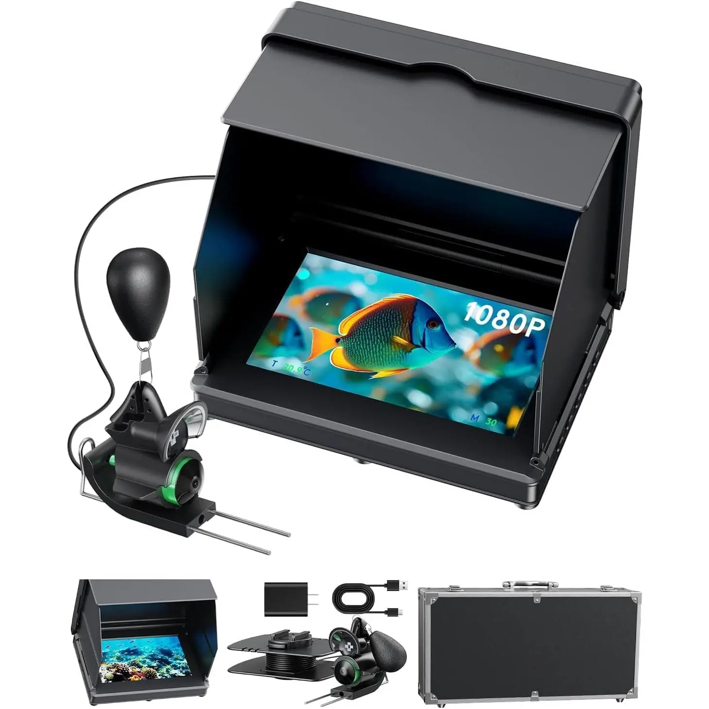 Underwater Fishing Camera,Fishing Camera Ice Fish find 5nch  LCD Display Underwater W/ 10000mah Li-,100ft  and 4 count Ir Lights for Boat Lake Kayak Ice Fishing