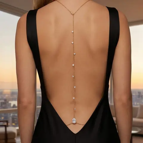 1pc Sexy Backless Bridal Necklace, Luxury Multi‑Purpose Body Chain Accessory, Elegant Versatile Zircon Waterdrop Chest Chain, European‑Style Back Chain Light Luxury Wedding Jewelry for Women