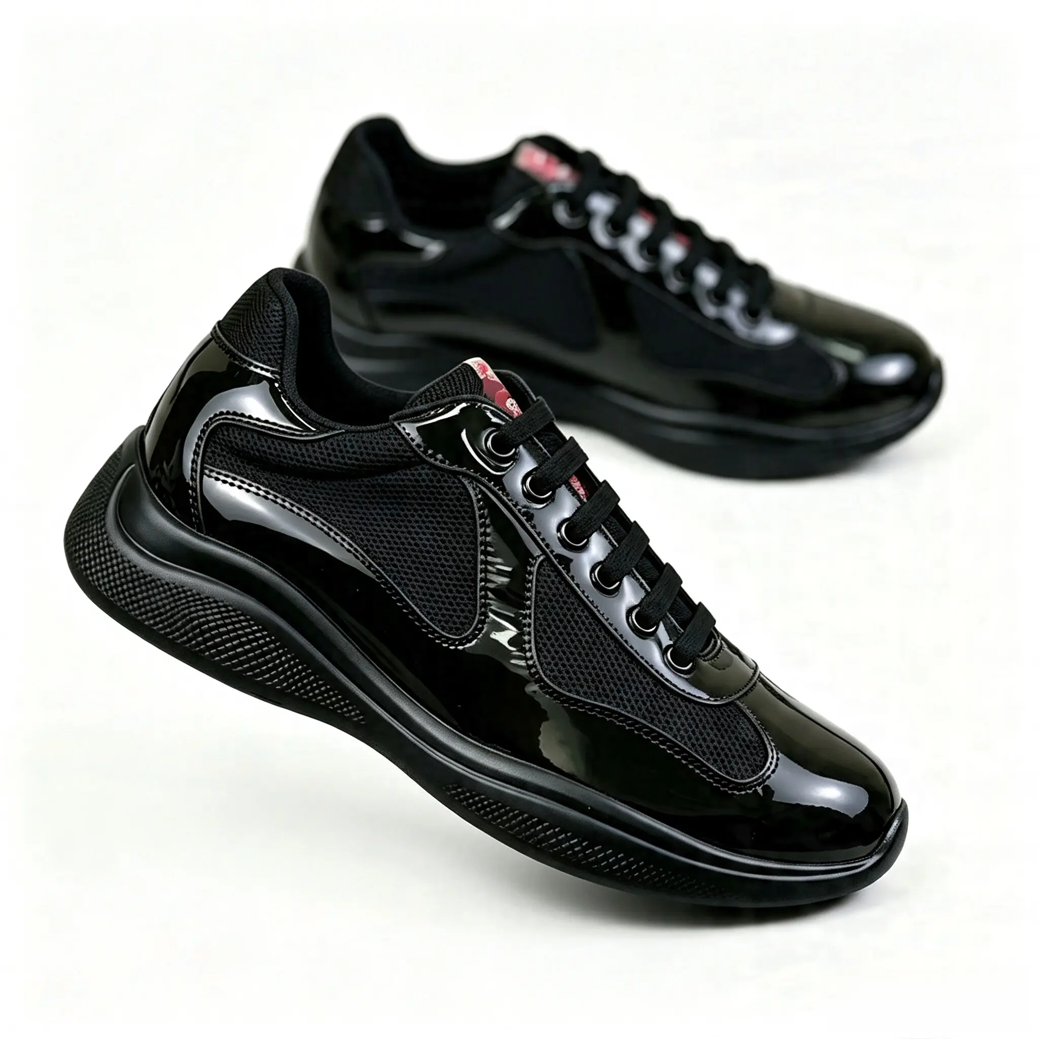 Glossy Patent Leather Platform Sneakers Men Breathable Mesh Panel Chunky Walking Shoes Fashion Color Block Lightweight Casual Trainers Streetwear Daily Wear Cushion Dad Shoes