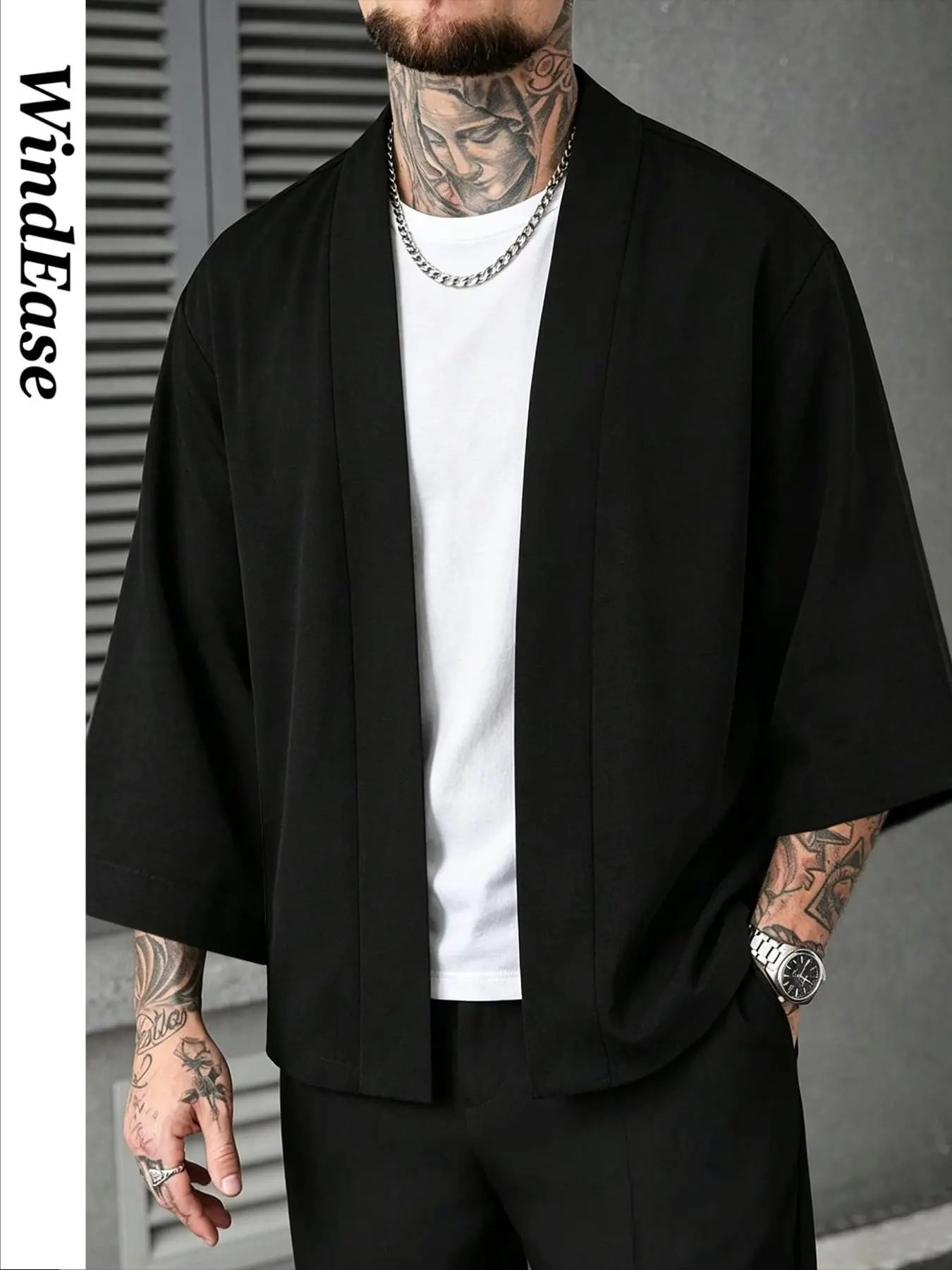 Men's Breathable Lightweight Kimono-Style Cardigan, Solid Color Sleeveless Zen Open Front, Loose Fit Casual Outerwear, Summer Beach Party Street Style