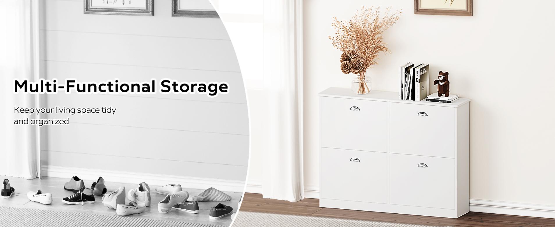 Shoe Cabinet,Hidden Slim Narrow Shoe Rack Cabinet with 4 Drawers for Entryway, Foyer,Hallway,Bedroom,Original Wood Color, (White/Vintage/Gray) Shoe Cabinet,Hidden Slim Narrow Shoe Rack Cabinet with 4 Drawers for Entryway, Foyer,Hallway,Bedroom,Original Wood Color, (White/Vintage/Gray)