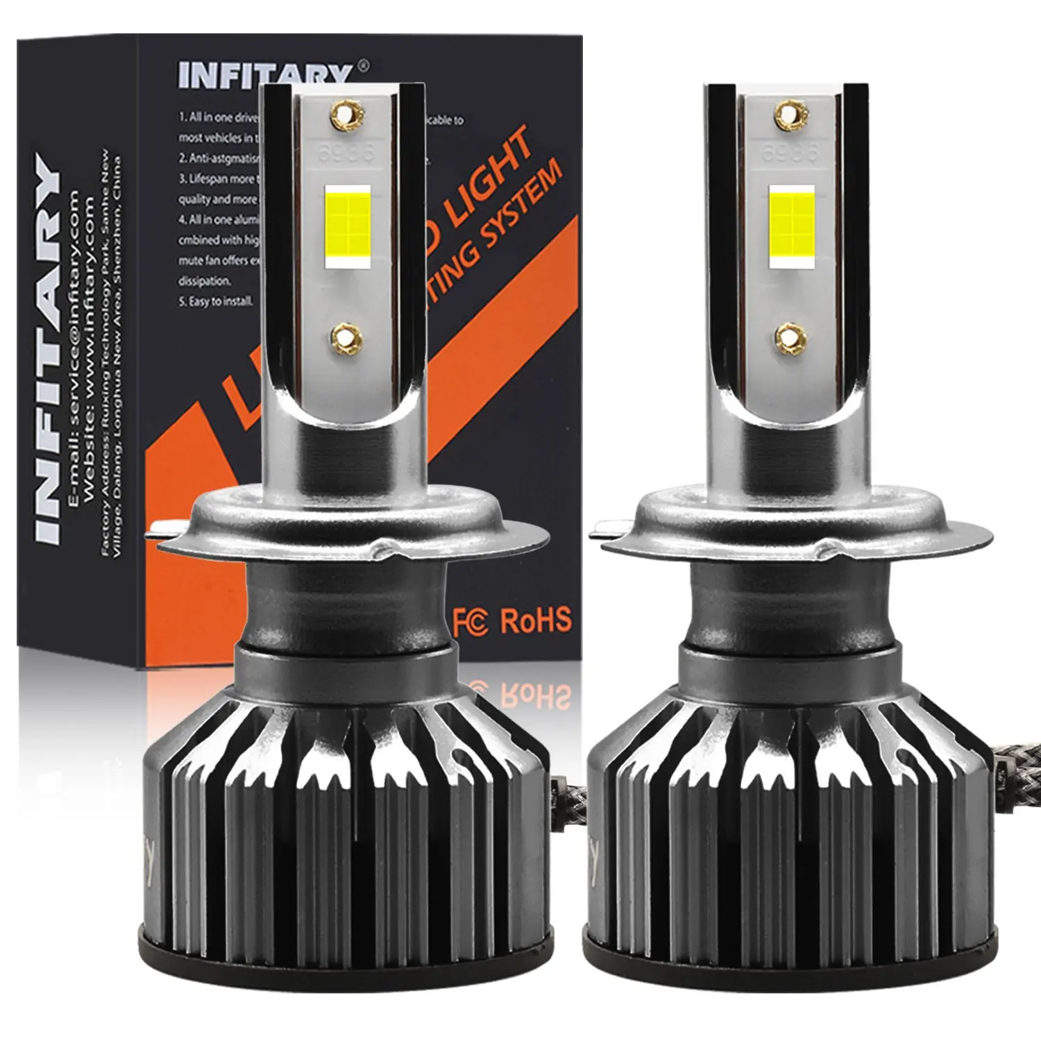Infitary Car Front Headlights, High Brightness LED Headlight Bulbs, Light 6500k, H7/h4 Plug, Plug and Play, Easy Installation, Space-Saving, 12V Vehicle Upgrade