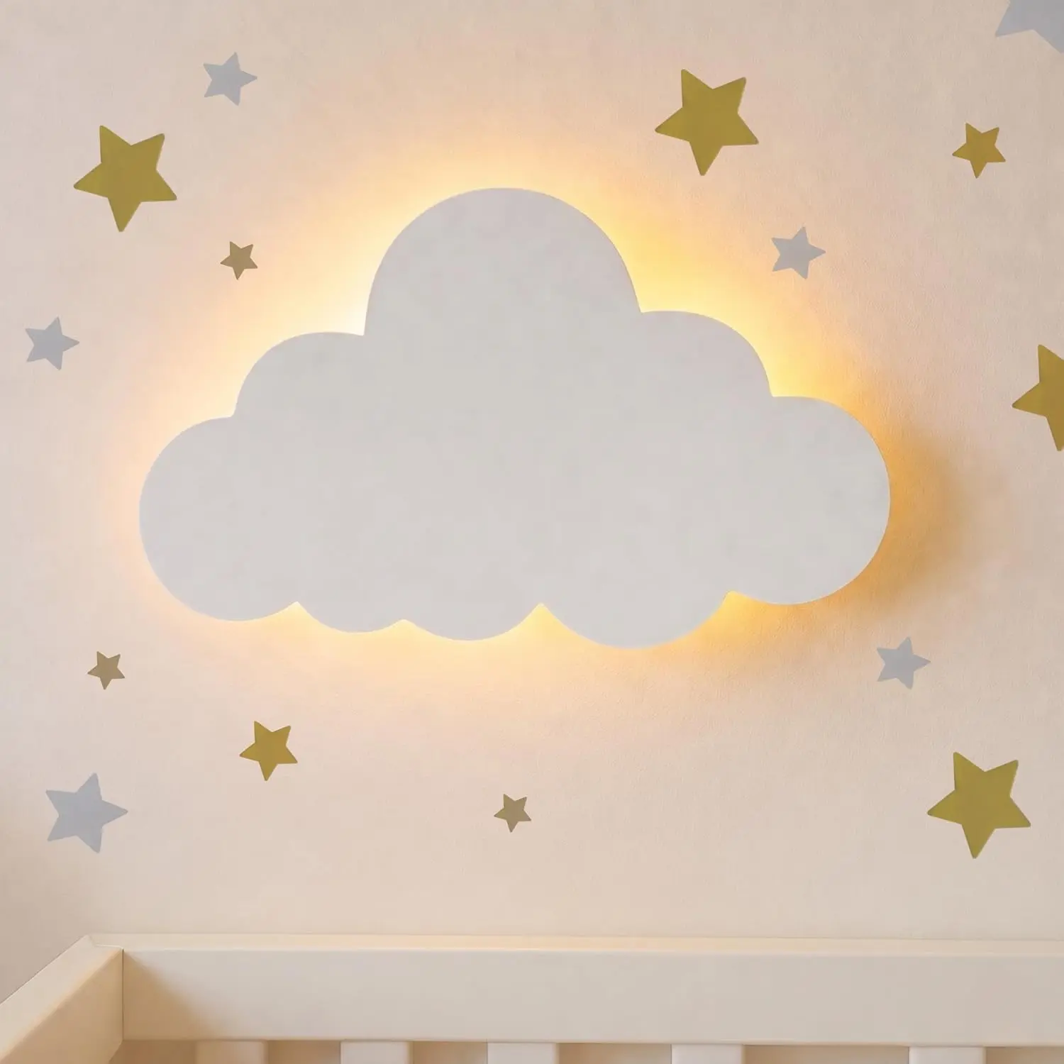 Dimmable Cordless Rechargeable Cloud Night Light for Nursery - Baby Shower, Newborn Feeding & Bedtime Routines - Crib Decor, Kids Wall Lamp with 68 Star Wall Decals