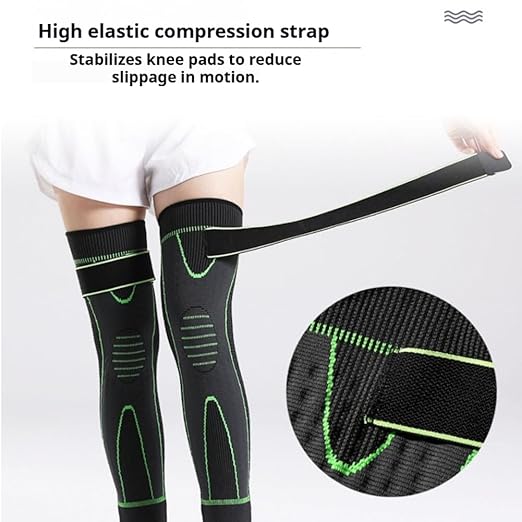 High-Elasticity Unisex Extended-Length Wrap Knee Brace,Breathable Knit Support Sleeve with Artemisia Warmth for Sports & Running,Adjustable Compression Strap for Basketball,Hiking,Joint Pain Relief