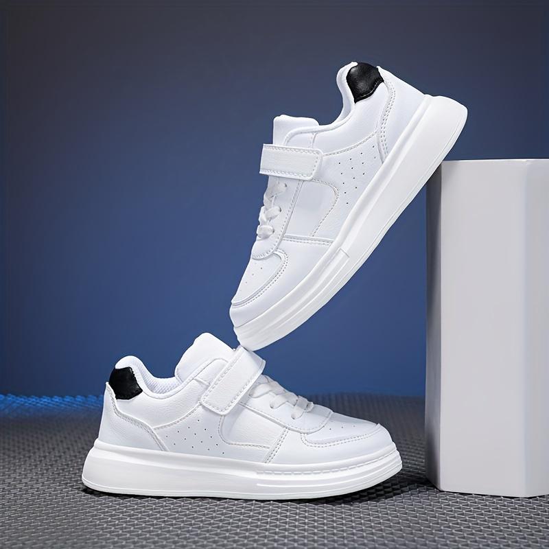 (New)Boys' Casual Sneakers, Summer New Outdoor Fashion Three-Color Leather Convenient Velcro Campus Performance White Shoes, Medium and Large Boys' and Girls' Black and White Sneakers Sizes 28-40(Gift)11