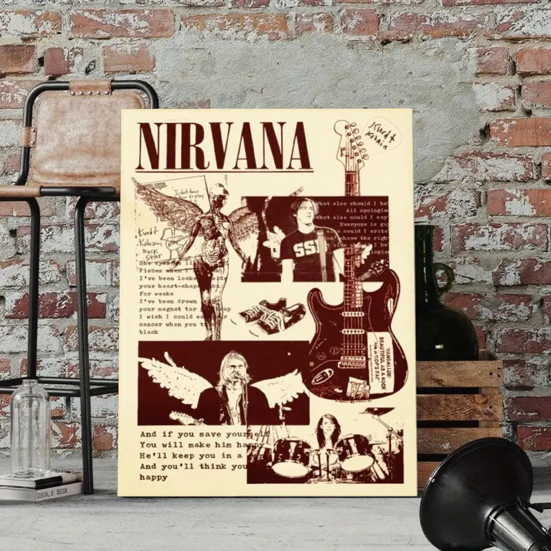 Nirvana In Utero Poster Canvas Wall Art Vintage Angel Portrait Band Photo Collage Layout Print Retro Grunge Rock Band Music Album Cover Style Wall Decor for Dorm Room Unframed Hanging Canvas Wall Paintings Bedroom Aesthetic Canvas Print