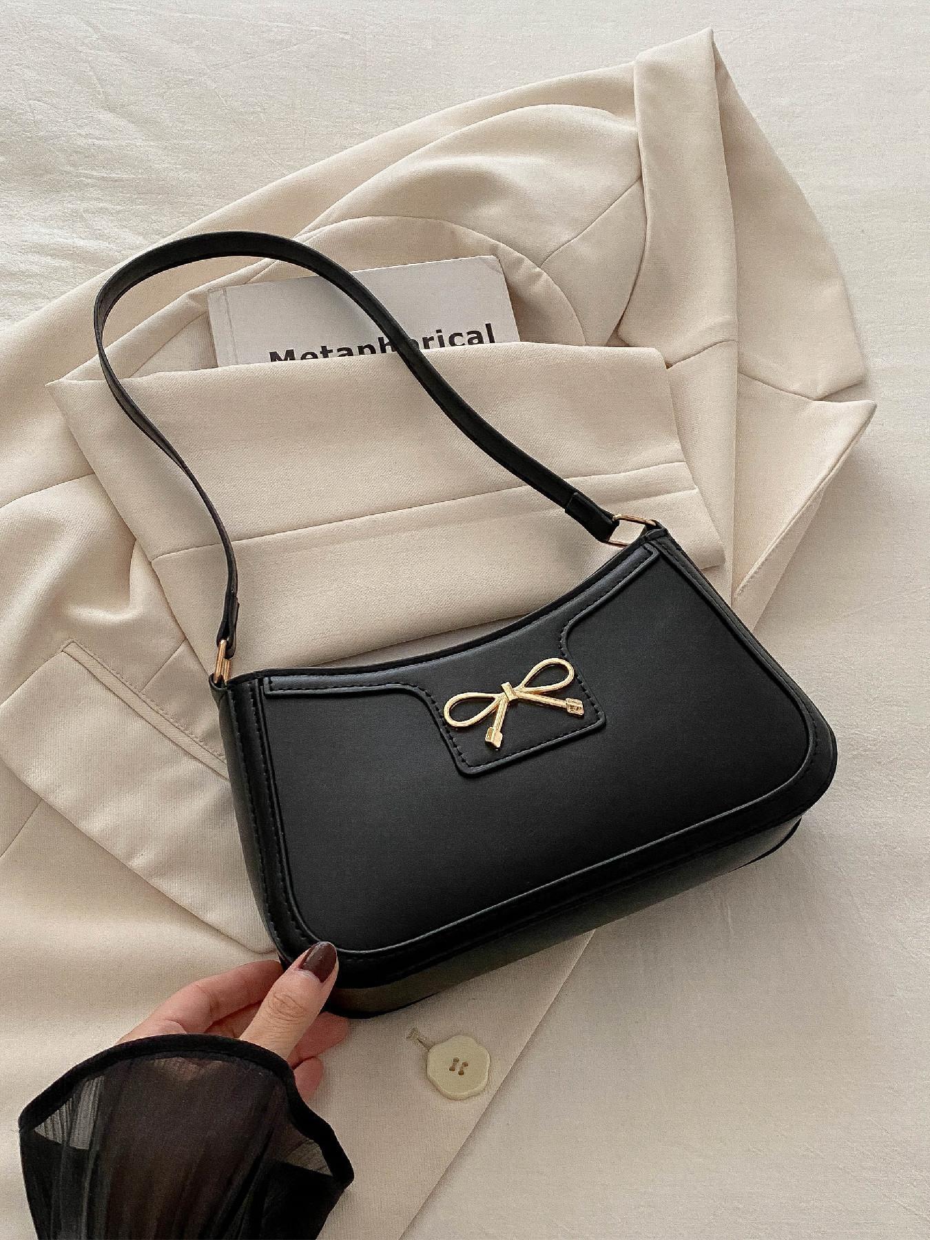 Women's Fashionable Solid Color Bow Decorated Shoulder Bag for Daily Use, Casual Trendy Versatile Daily Commuting Bag
