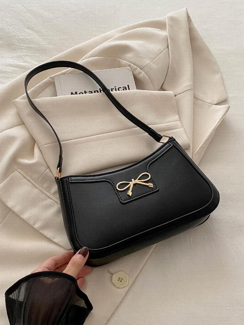 Women's Bow Decorated, Fashionable Solid Color for Daily Used, Casual Trendy Versatile High-quality Daily Commuting Bag Handbag Shoulder Purse