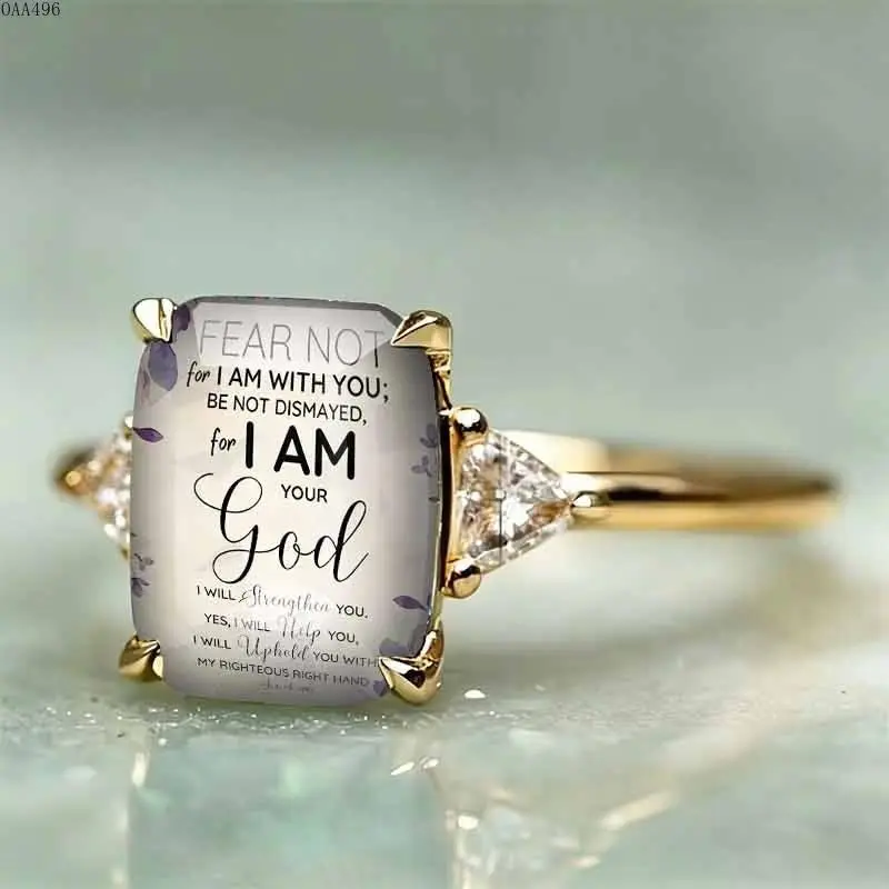 Women's Christian Scripture Ring – Adjustable Gold Plated Ring with Cubic Zirconia