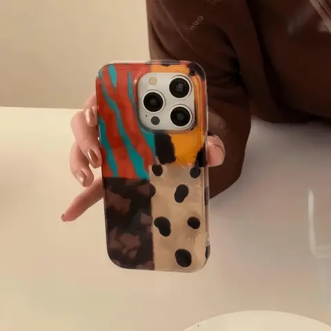 Colorblock Leopard Print Phone Case for IPhone 18 17 Pro Max Vintage Style Dual-Layer Shockproof Protective Cover Compatible with IPhone 17 Pro Max, IPhone 16 Pro Max, 15/14/13/12/11–  Models Phone Accessories Durable Stylish Design