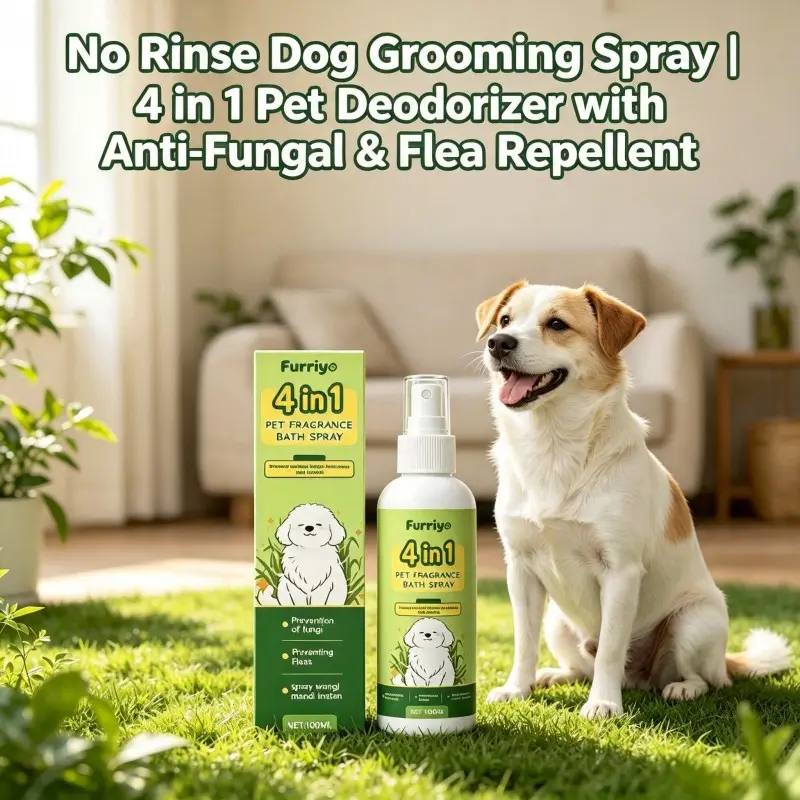 4 in 1 Pet Fragrance Bath Spray, No Rinse Dog Deodorizing Spray, Anti-Fungal Flea Repellent, Long Lasting Fresh Scent Grooming Spray for Dogs
