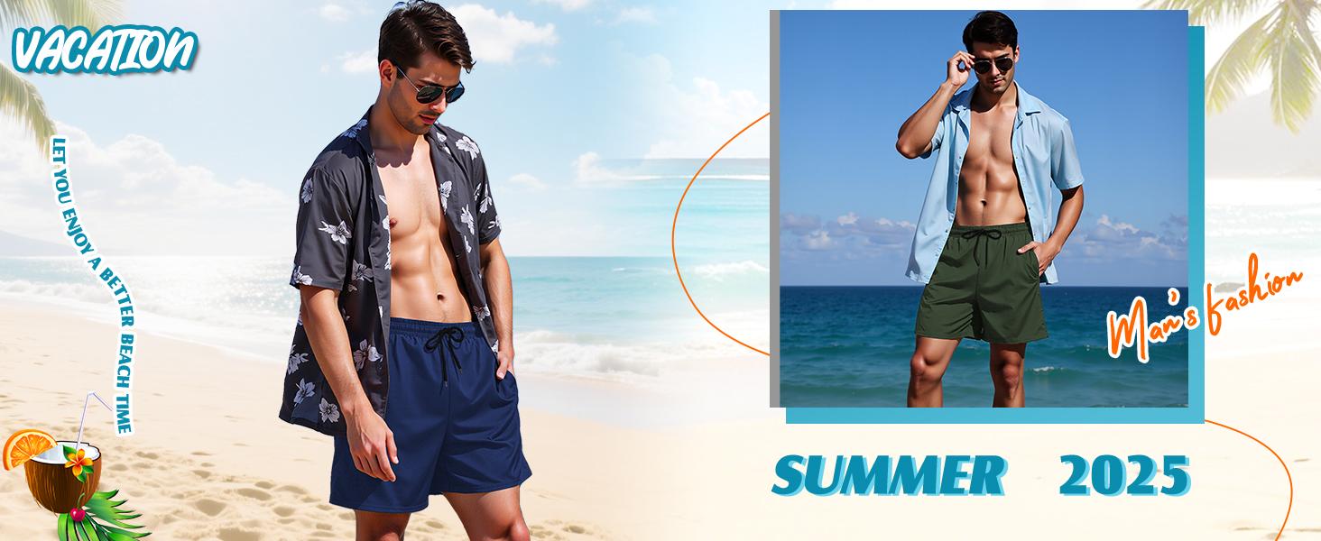 Mens Swim Trunks with Compression Liner 5 Inch Inseam Quick Dry Swim Shorts Mens Swimsuit Board Shorts with Pockets