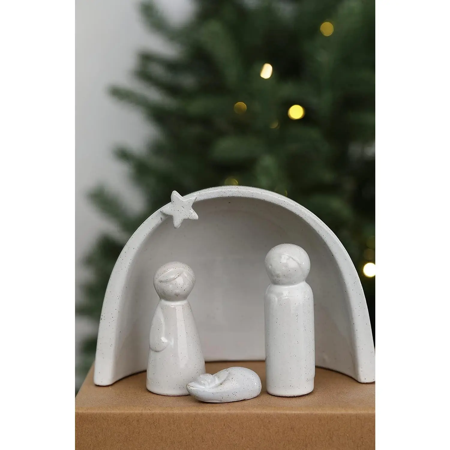 Porcelain Nativity Scene Set,4Pcs Ceramic Christmas Tabletop Scene-4.5" Tall,Small Modern Nativity Ornament,Christmas Indoor Decor,Mini Sets&Nativity Figures,Unique Xmas
