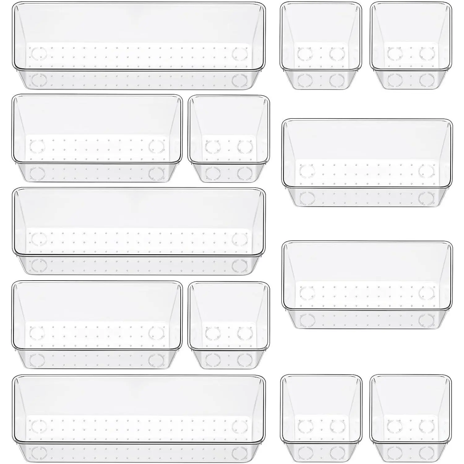 12 Pack Clear Drawer Organizer Set, 3 Sizes Bathroom Vanity Organizer Trays | Vanity and Makeup Organizer | Bathroom Organizer Trays | Storage Bins For Makeup | Cosmetics | Jewelry | Gadgets