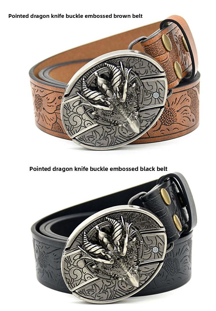 Men's belt, featuring embossed patterns, smooth buckle, personalized student fashion prints and engraved designs