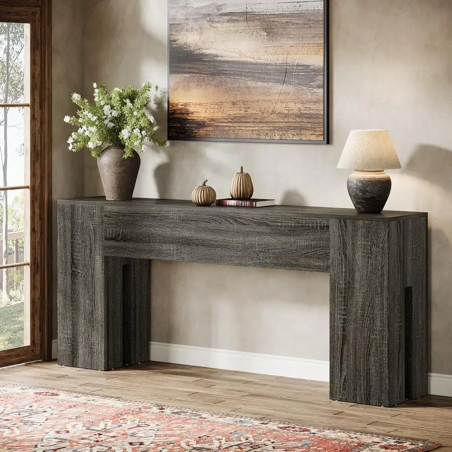 71-Inch Long Console Table Entryway, Farmhouse Sofa Console Behind Couch, Entry Table Hallway, Foyer, Living Room, Gray
