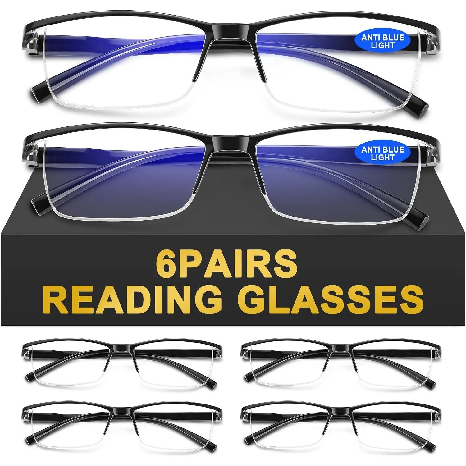 Women's 6-Pack TR90 Frame Reading Glasses - Spring Hinge, Blue Light Blocking, Lightweight Fit Readers for Computer Work, Magnifying Eyeglasses, Daily