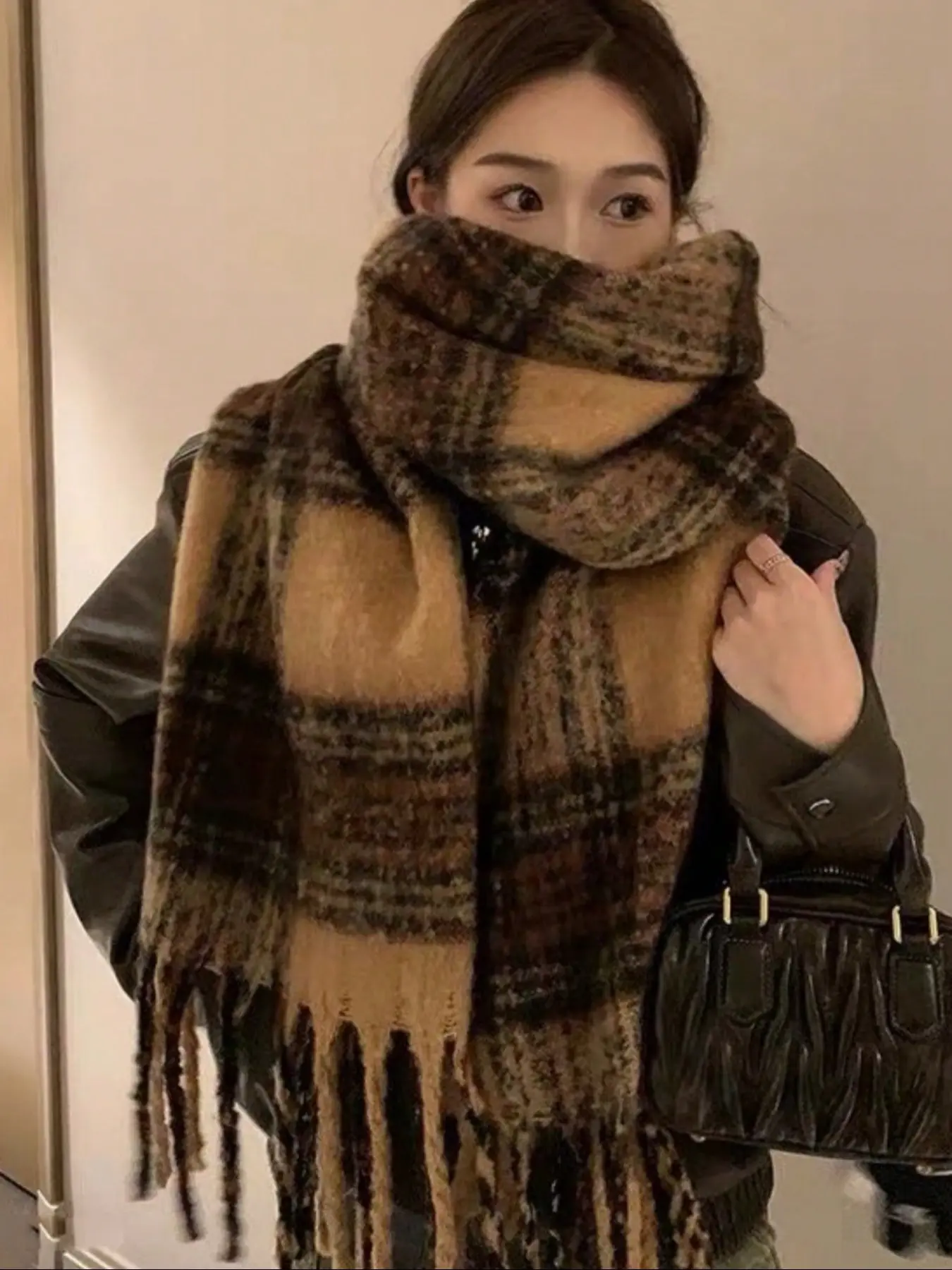 Women's Fall Winter New Vintage Marled Scarf, Outdoor Multi-Functional Thick Atmosphere Shawl, Couple Plaid Fringe Scarf, Unisex