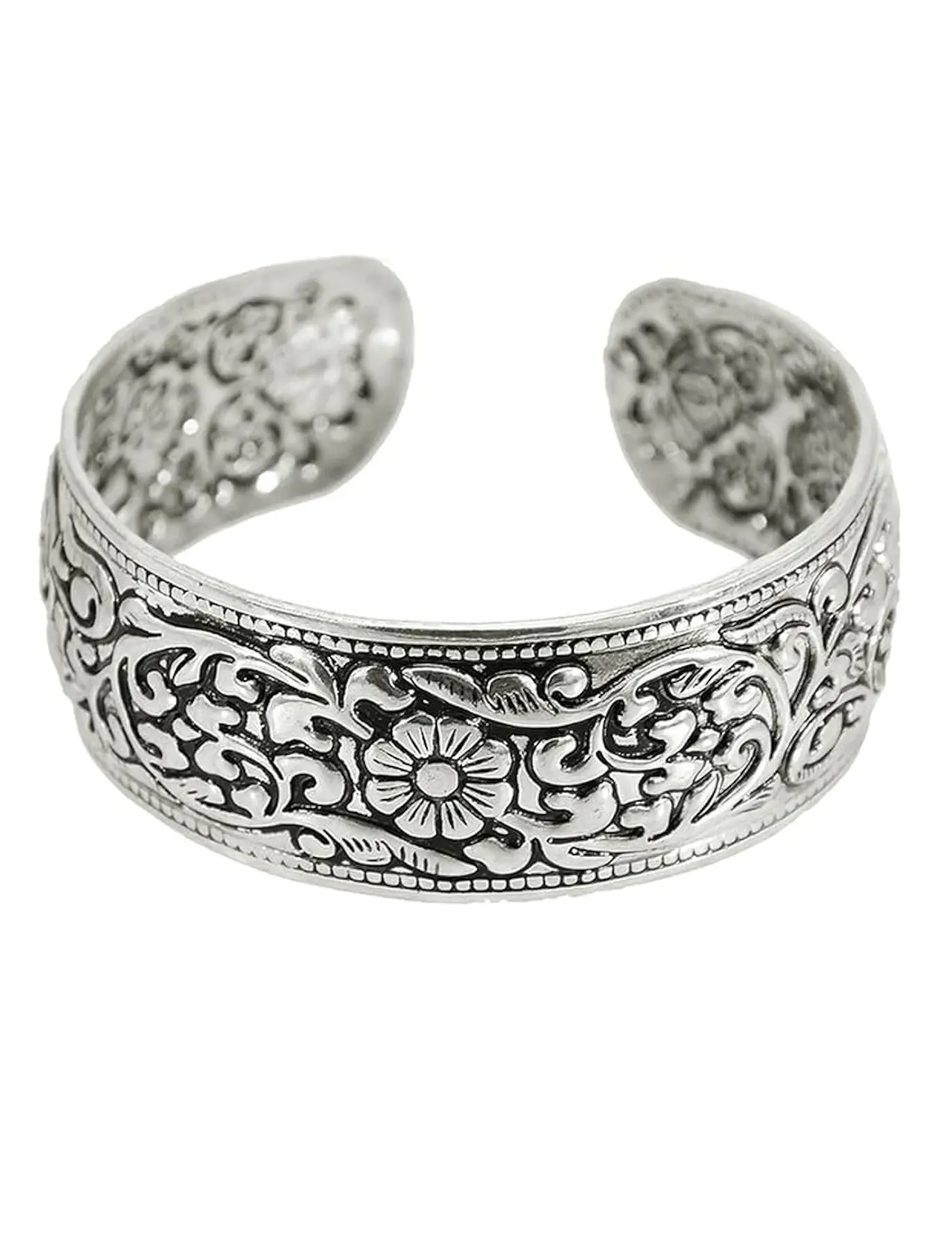 Vintage Carved Flower Cuff Bracelet for Women Fashion Open Upper Arm Wrist Band Stackable Wide Bangle Wristbands Adjustable Armlet Armband Bicep Bracelet Personalized Ethnic Statement Jewelry