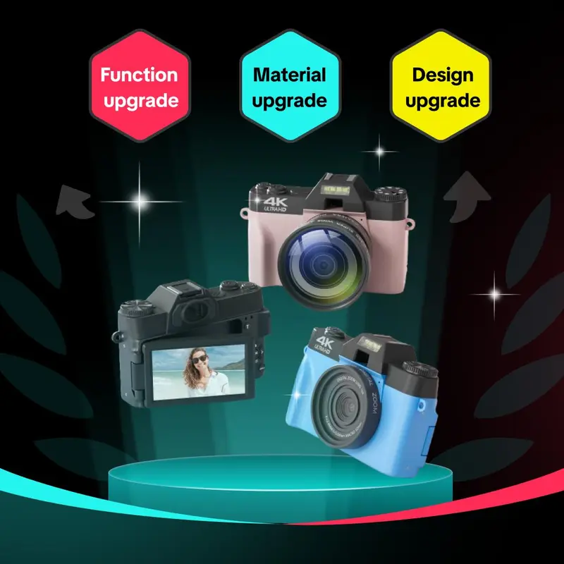 Product Introduction of GLOBAL PICK 4K Digital Camera with 180° Flip Screen, 16X Digital Zoom Vlogging Camera, Autofocus Camera, Including Wide Angle & Macro Lens, 32GB TF Card, Ideal Gift Choice, Photographic Kit 2