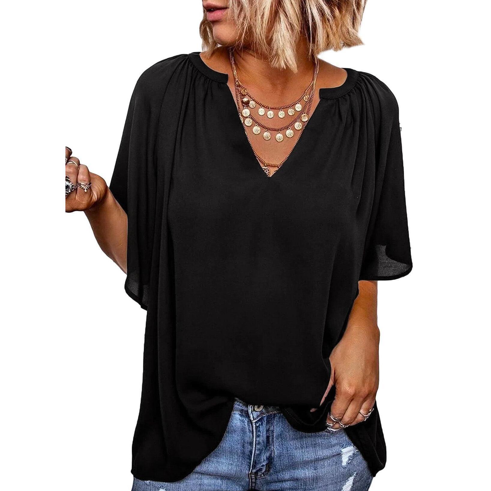Womens Tops Dressy Casual 2026 Spring Summer V Neck Short Sleeve Shirts Business Casual Chiffon Blouses