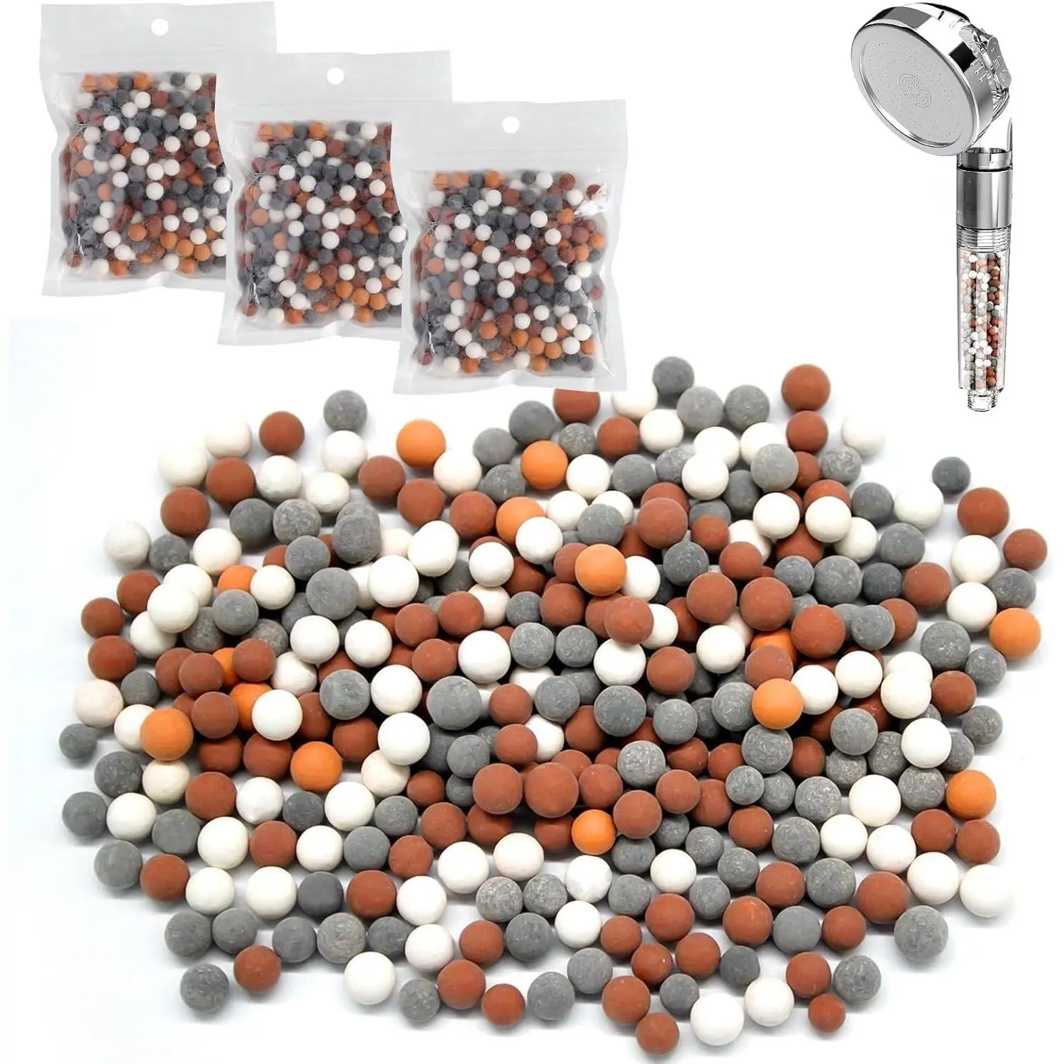 3 Packs Replacement Shower Filter Beads Four Color Replace Mineral Bead Stone Ball Handheld Showerhead Replacement Stones Replacement Anion Mineral Shower Head Bead for Filtered Shower Head