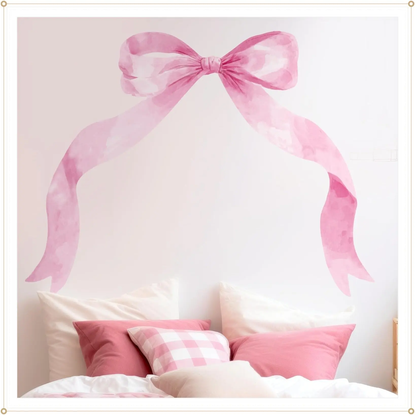 Fullhawl 59x45in Decorative Removable Large Pink Watercolor Bow Wall Stickers, Peel-and-Stick Waterproof Vinyl Decals, Preppy Coquette Girl Room Gift