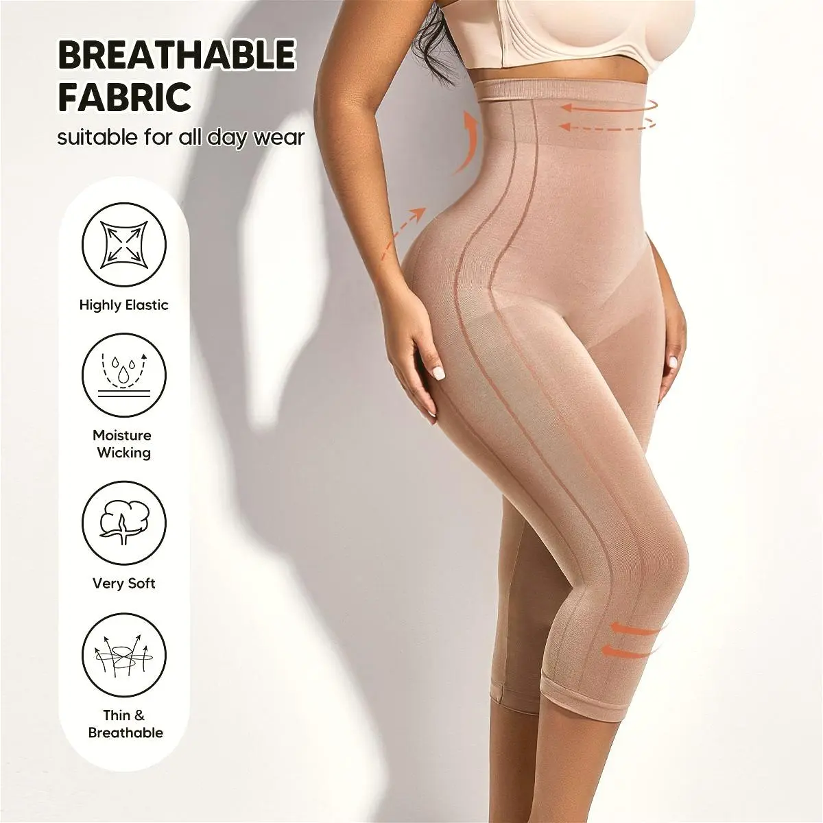 Suprenx Women's Seamless High Waist Capri Shapewear Shorts - Breathable Spandex, Tummy Control, Butt Lift, Anti-Roll Band, Compression Knit, Athletic Everyday Wear for Weddings, Birthdays