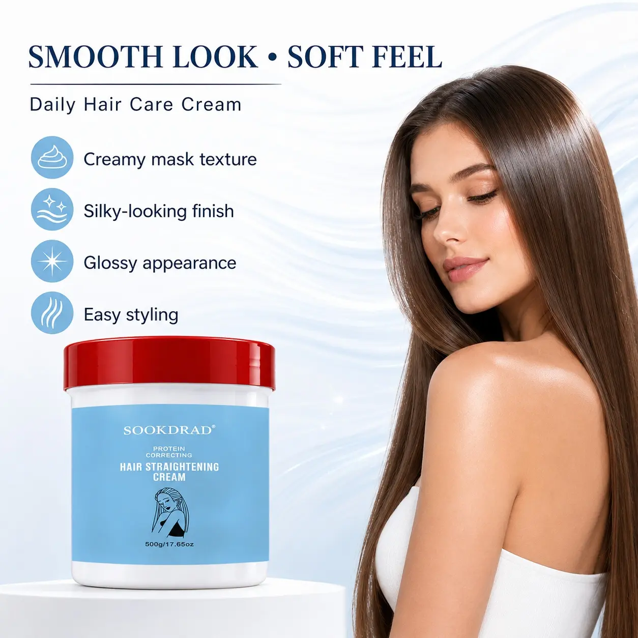 Protein Correcting Hair Straightening Cream, Smooth Frizz-Free Hair, 500g