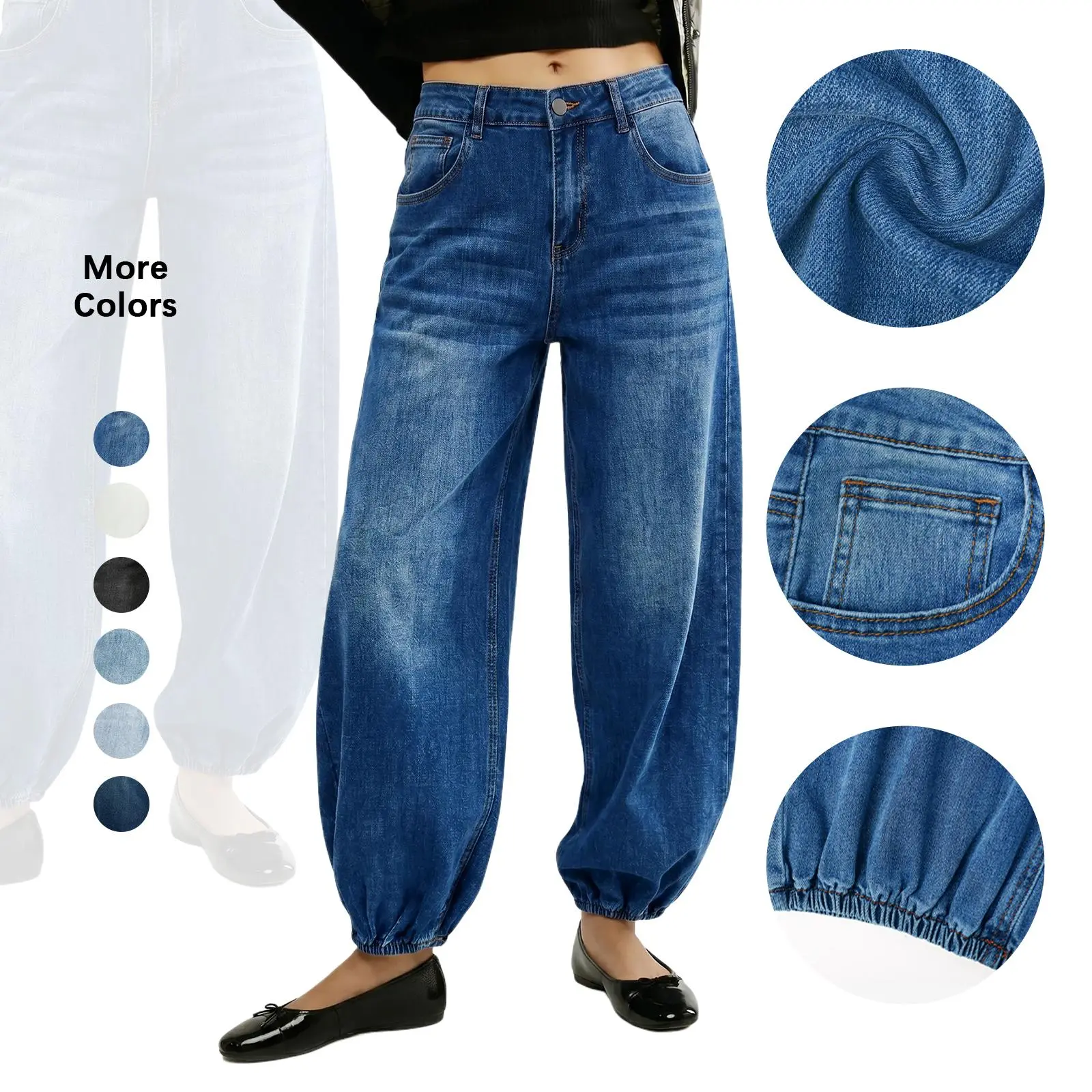 Flowyair Women Barrel Jeans High Waisted Wide Leg Baggy Harem Denim Pants | baggy, jogger, boyfriend, y2k going out, denim pants with pockets, loose fit, vintage 90s, balloon leg
