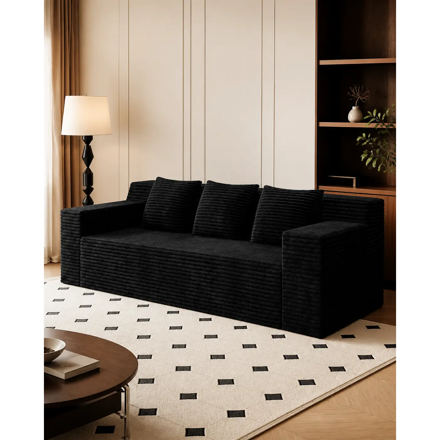 71" Cloud 3-Seater Sofa, Modern Corduroy Boneless Couch with Deep Seat Memory Foam, Comfy Floor Couch for Living Room, Bedroom & Apartment, No Assembly Required