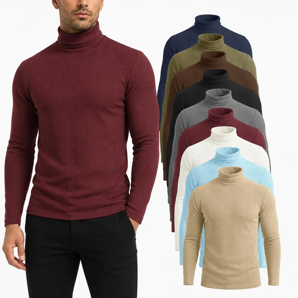 Men's Long Sleeve Thermal Turtleneck Sweater, Thick Warm High Neck Pullover Top, Ribbed Slim Fit Base Layer for Fall Winter, Solid Color Casual Shirt for Work, Office, Travel, Streetwear and Daily Wear