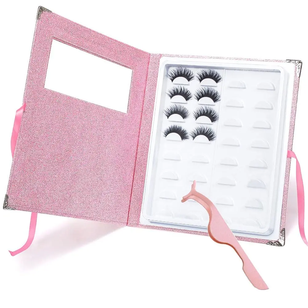 Portable False Eyelash Organizer Storage Case Book with Tweezer
