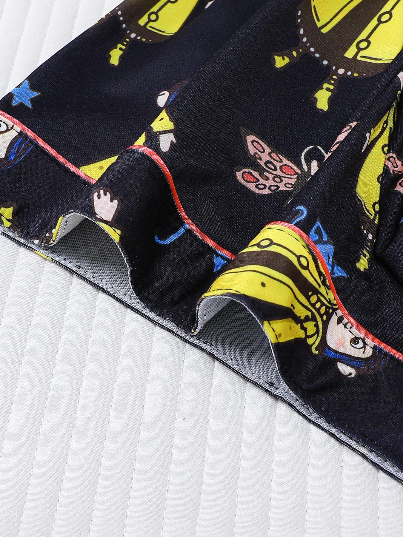 Women's Monkey Print Pajama Set, Short Sleeve Button Front Top & Elastic Shorts, Casual Home Wear, Comfortable Sleepwear, Loungewear