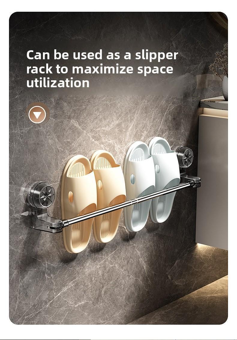 Stainless Steel No-Drill Suction Cup Towel Rack - Adjustable Bathroom Kitchen Storage Organizer