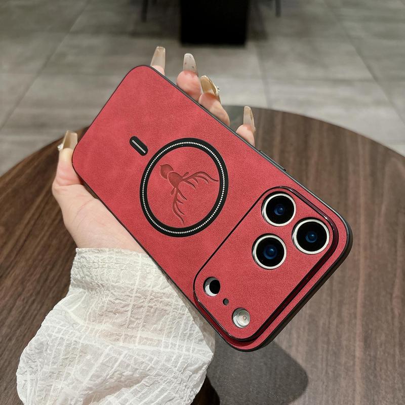 [Free!!Ship!] Mag Safe Classic PU Leather Case for iPhone 17 Pro Max 16 Plus 15 14 13 Matter Fawn Pattern Shockproof Protection Phone Cover