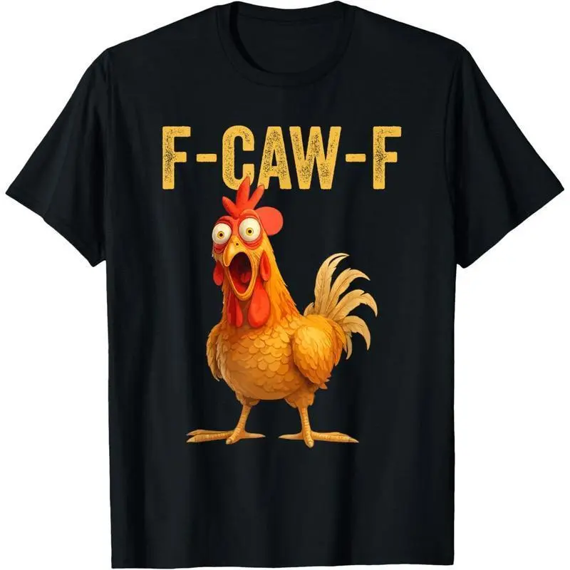Women's Cotton Short-Sleeve Casual T-Shirt - Unisex Funny F-Caw-F Chicken Top, Trendy Design, Shortsleeve, F-Caw-F Logo, Crew Neck