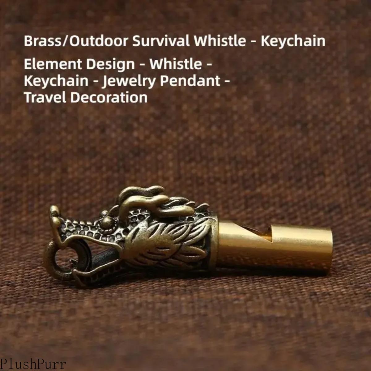 Durable Brass Outdoor Survival Whistle | Compact Design with Built-in String, Traditional Chinese Cultural Motif, Ideal for Keychain, Lanyard, Emergency Signaling, Car Keys, House Keys, Decorative Pendant Use