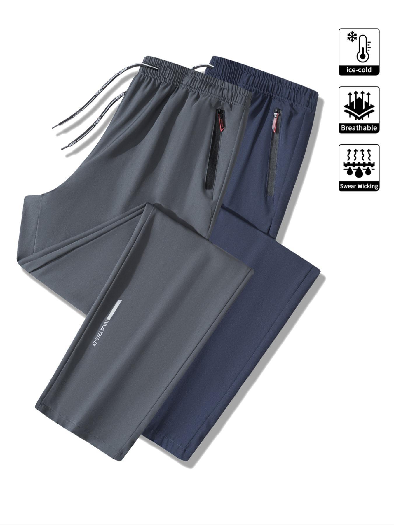 Men's Sporty Thin version Fitted Long Pants Set, Athletic Style Activewear, Zipper Pockets & Elastic Waistband Design, Breathable Sweat-Wicking Fabric for Outdoor Sports & Fitness