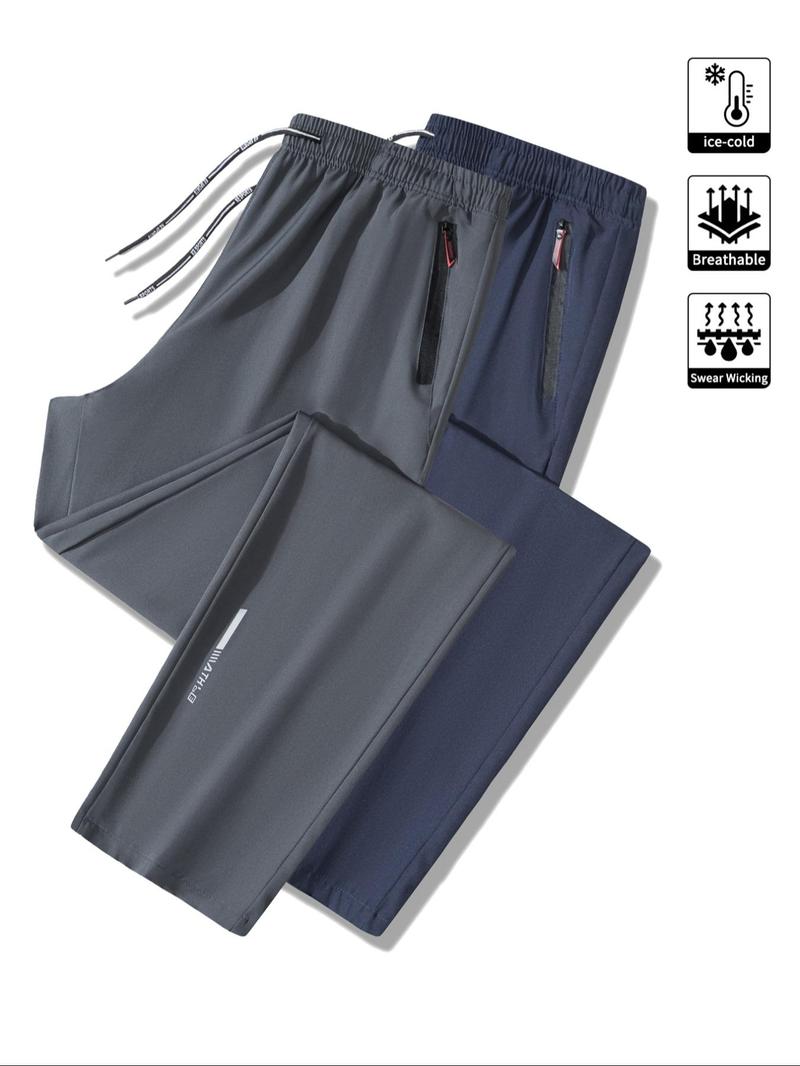 Men's Sporty Thin version Fitted Long Pants Set, Zipper Pockets & Elastic Waistband Design, Breathable Sweat-Wicking Fabric for Outdoor Sports & Fitness